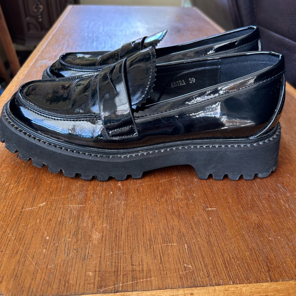 Astra Glossy Black Platform Penny  Loafers - Picture 6 of 9
